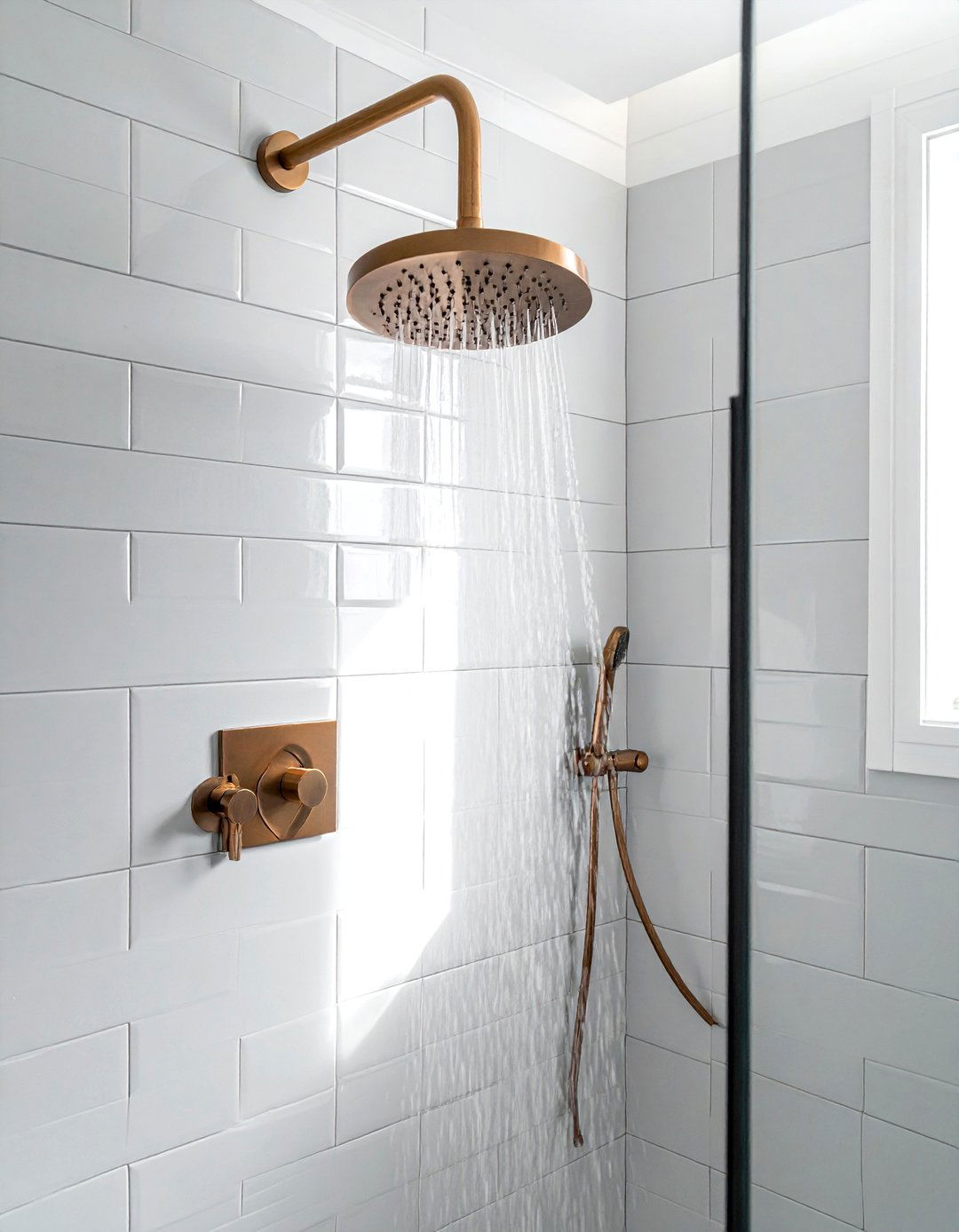 Brushed bronze shower head - 30 bronze bathroom ideas