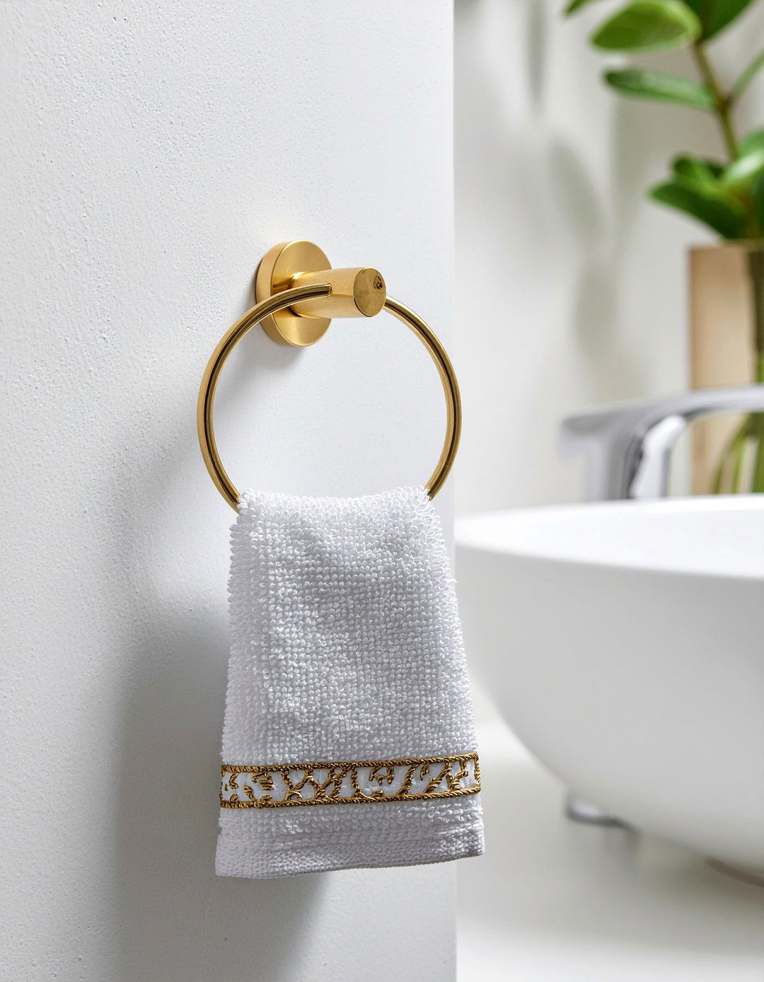 Brushed gold ring - 30 bathroom towel ideas