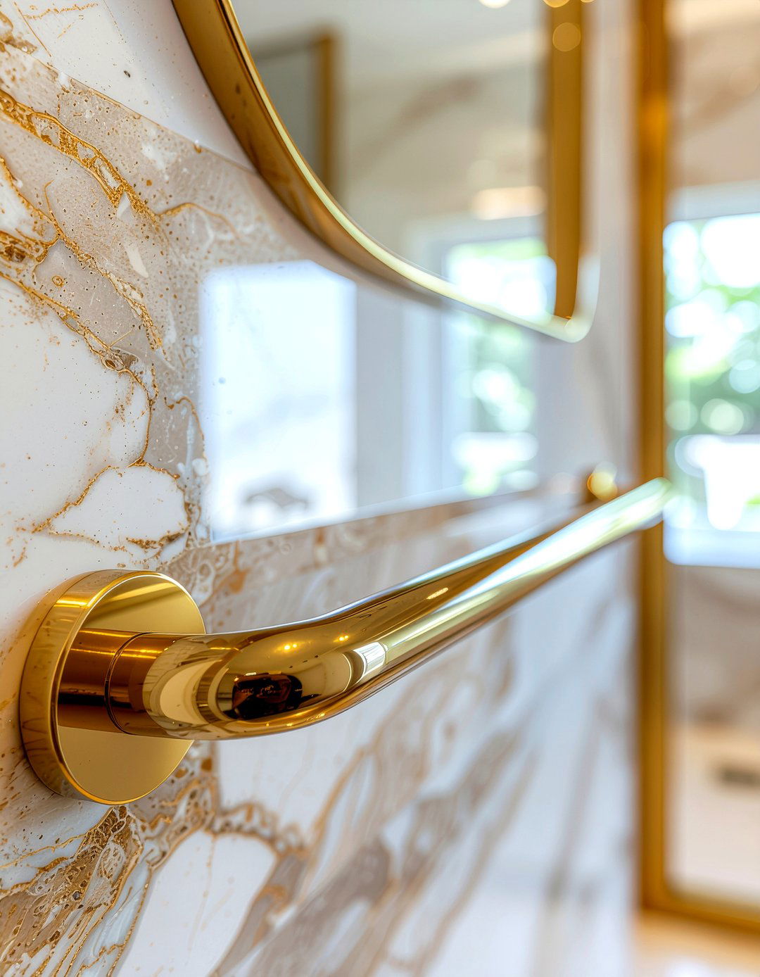 Brushed gold shower rail - 30 bathroom handrail ideas