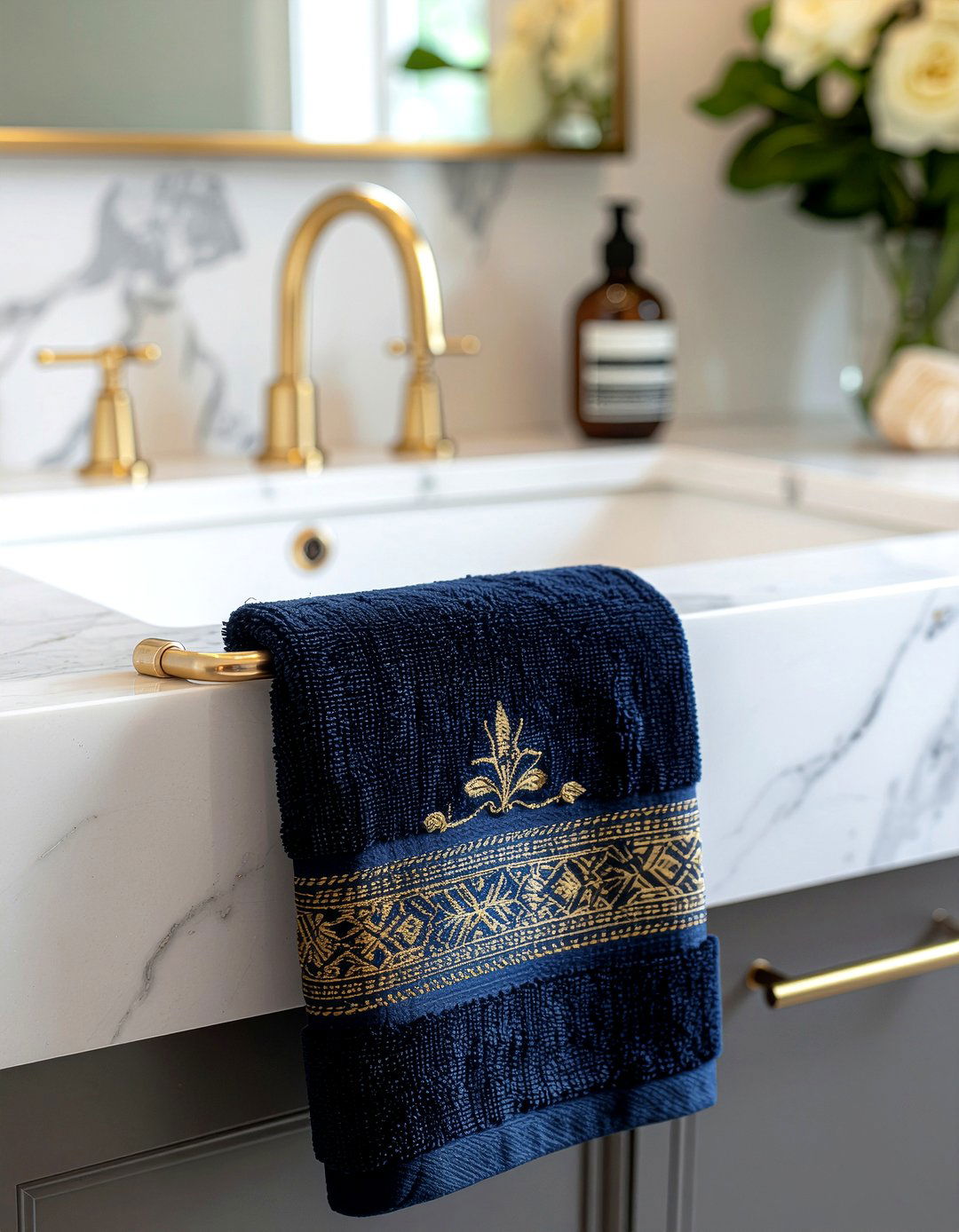 Brushed gold towel ring - 30 bathroom towel ring ideas