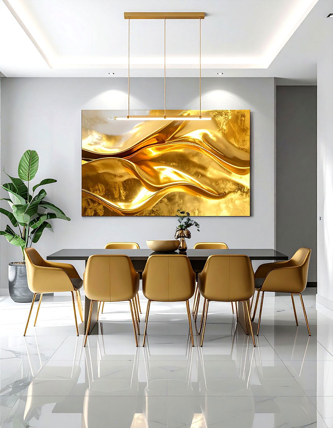 Brushed gold wall art - 30 gold dining room decor ideas