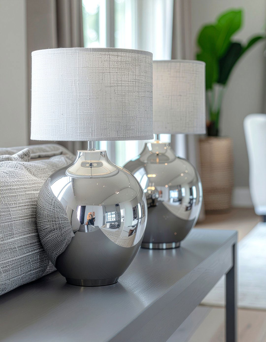 Brushed nickel lamp - 30 metal accent living room ideas