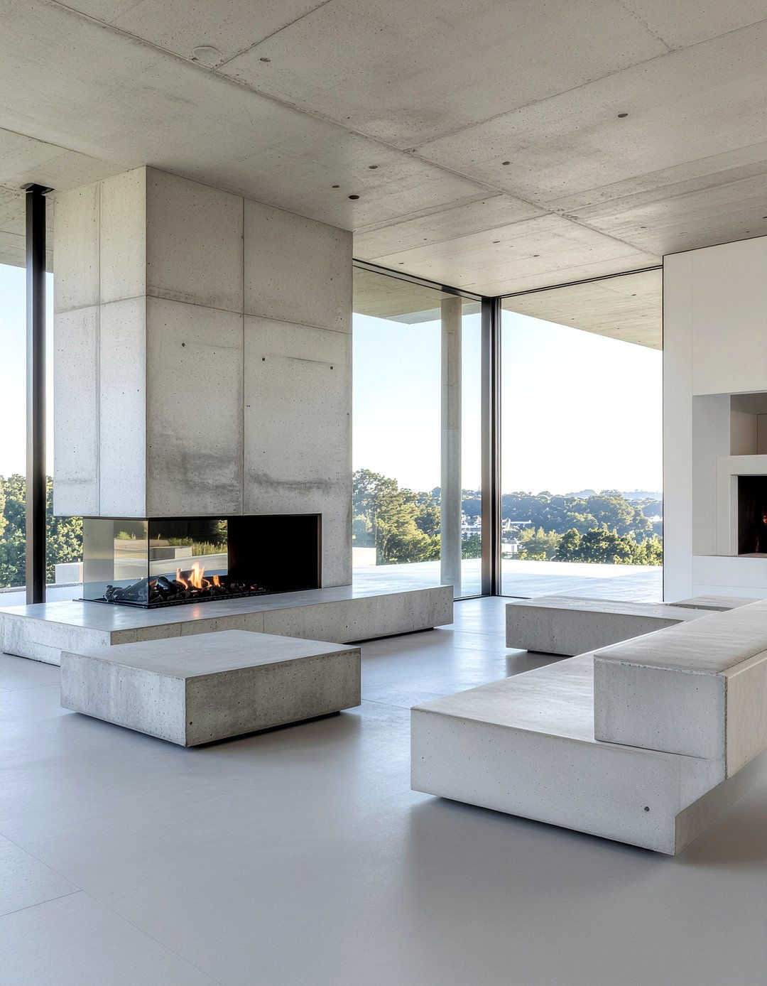 Brutalist living room design - 30 concrete living room ideas