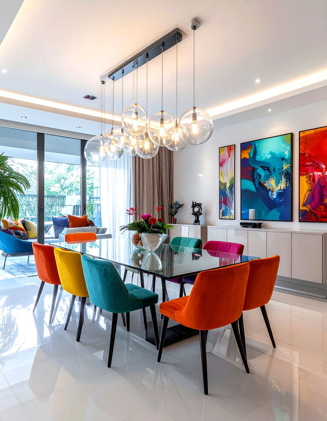 Bubble glass linear light - 30 linear chandelier dining room ideas