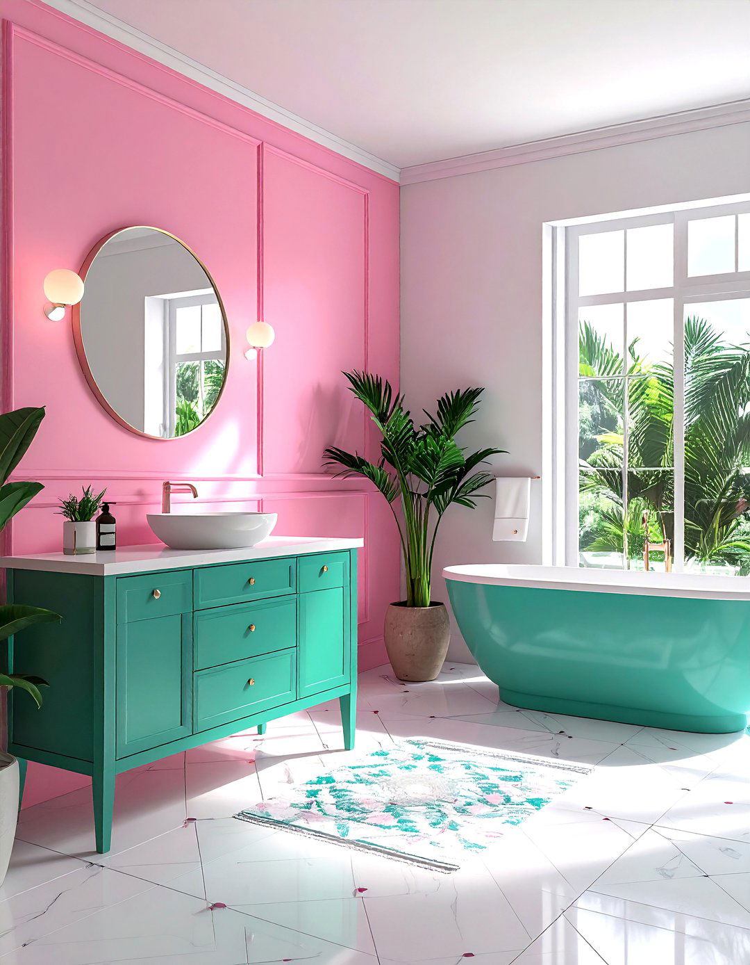 Bubblegum pink and teal bathroom - 30 pink bathroom color schemes
