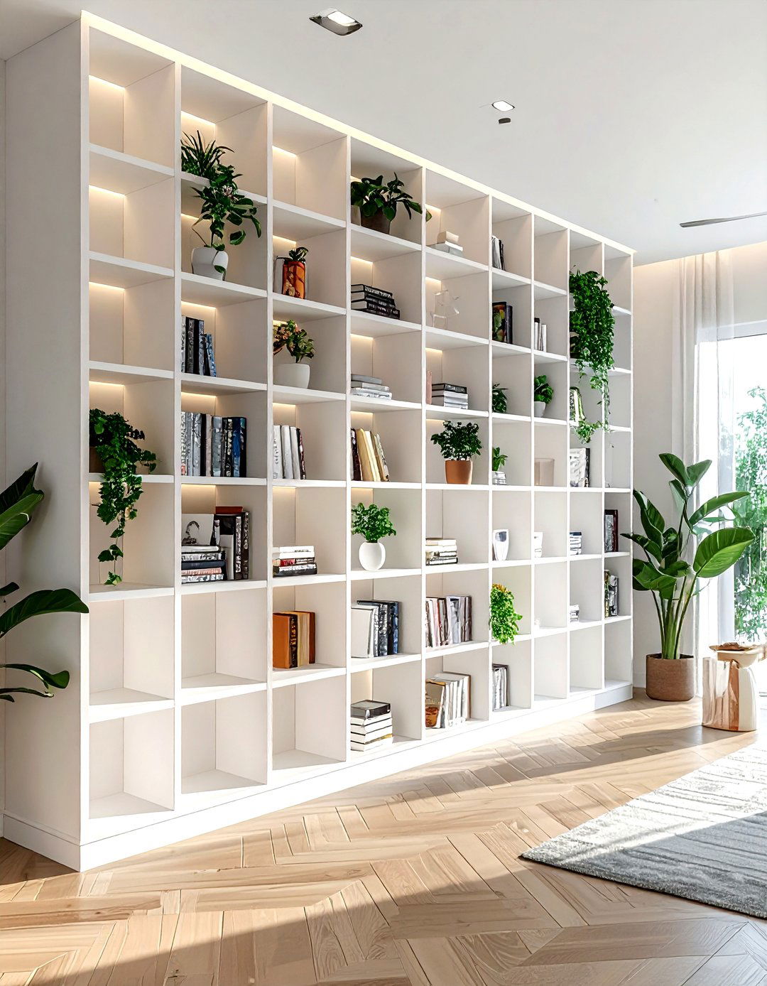 Built In Bookshelf Divider - 30 living room transition ideas