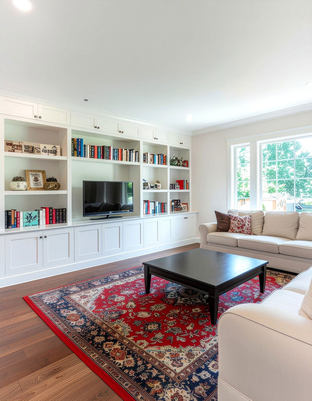 Built In Bookshelves Around TV - 30 living room entertainment wall ideas