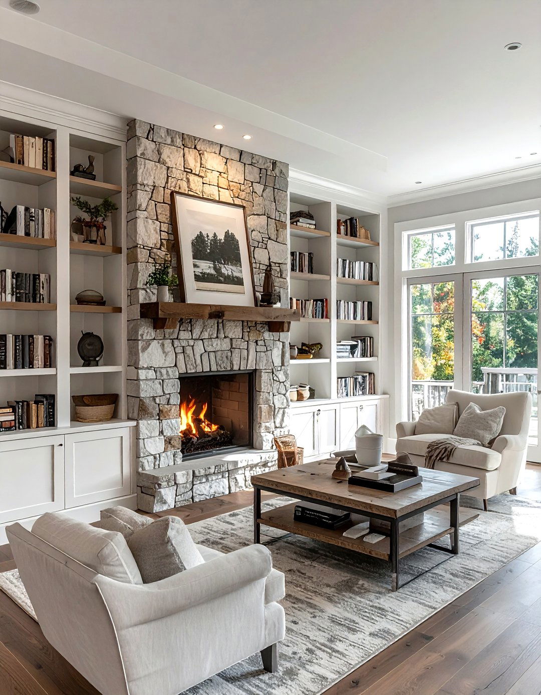 Built In Bookshelves Fireplace Wall - 30 modern farmhouse decor ideas