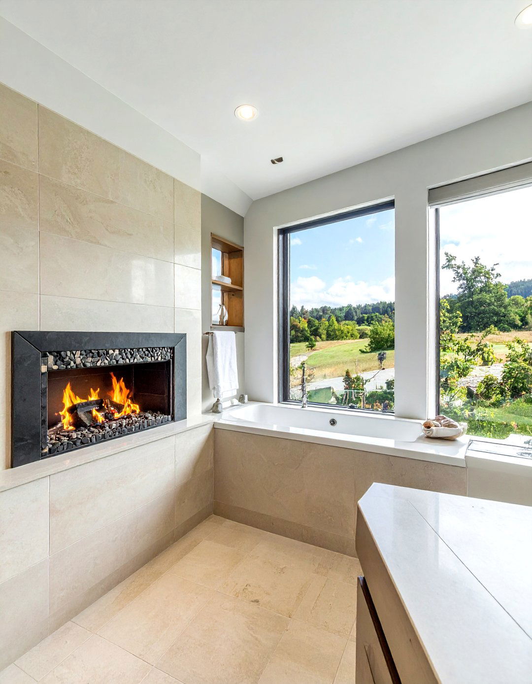 Built In Fireplace Above Tub - 30 bathroom with fireplace ideas