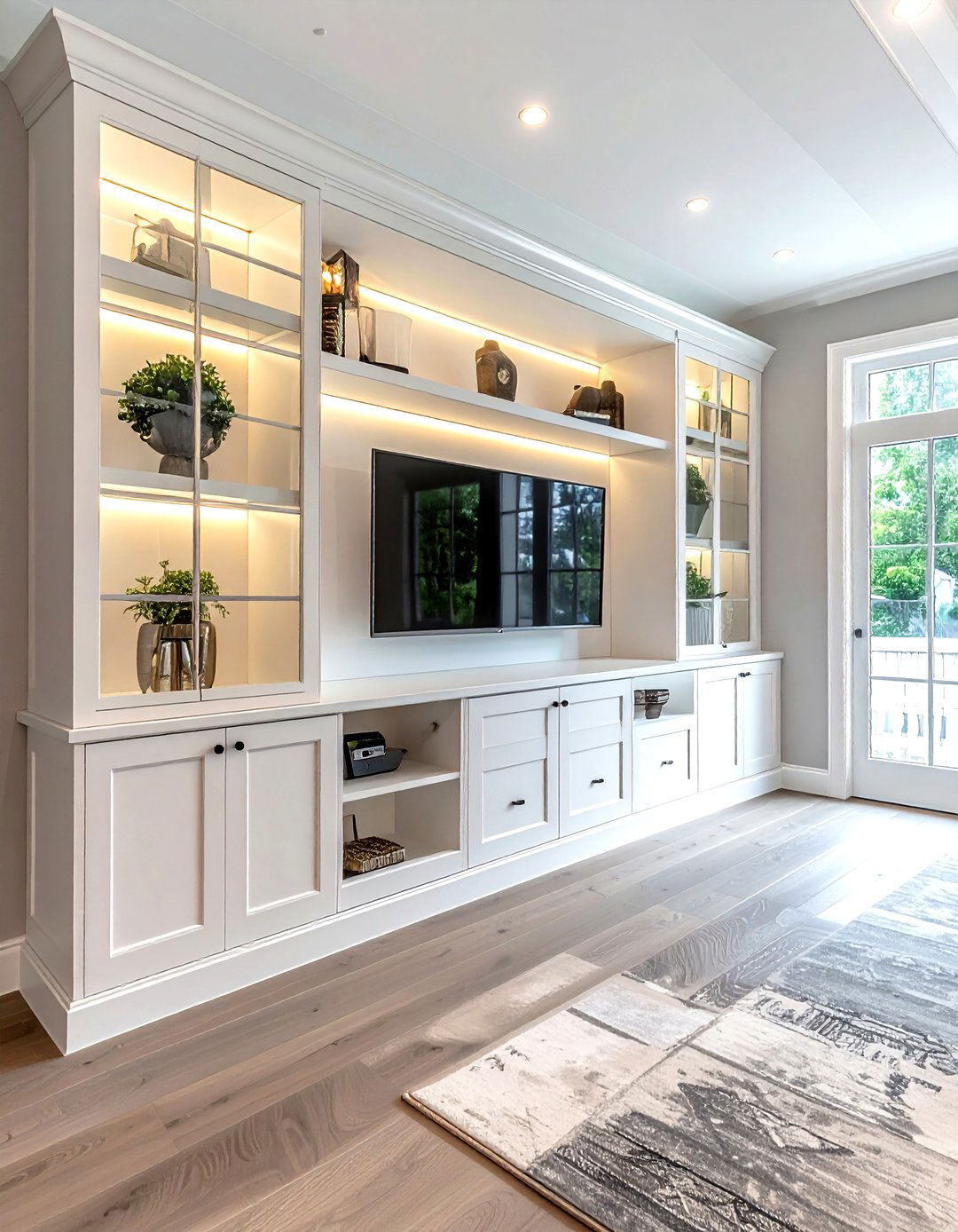 Built In Media Center With Glass Front Cabinets - 30 living room built-in entertainment center