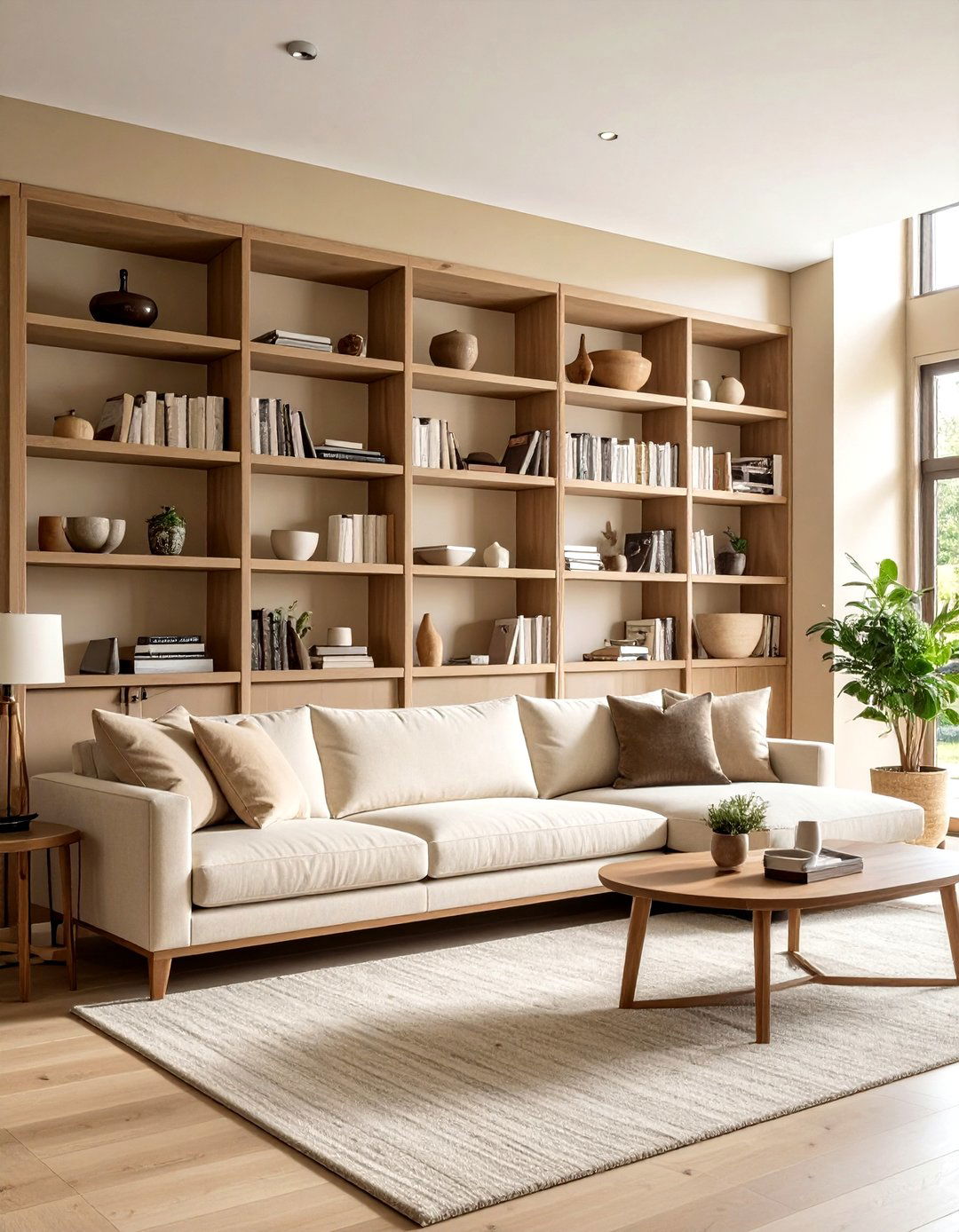 Built In Shelving Farmhouse Living Room - 30 farmhouse beige living room ideas