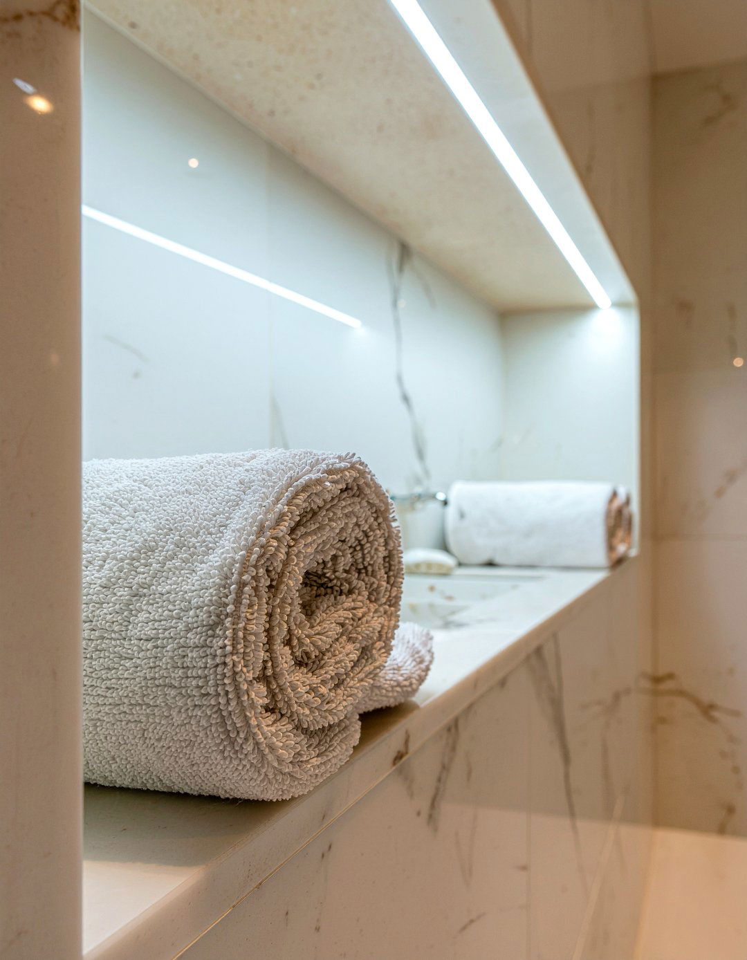 Built In Wall Niche - 30 rolled towel display ideas