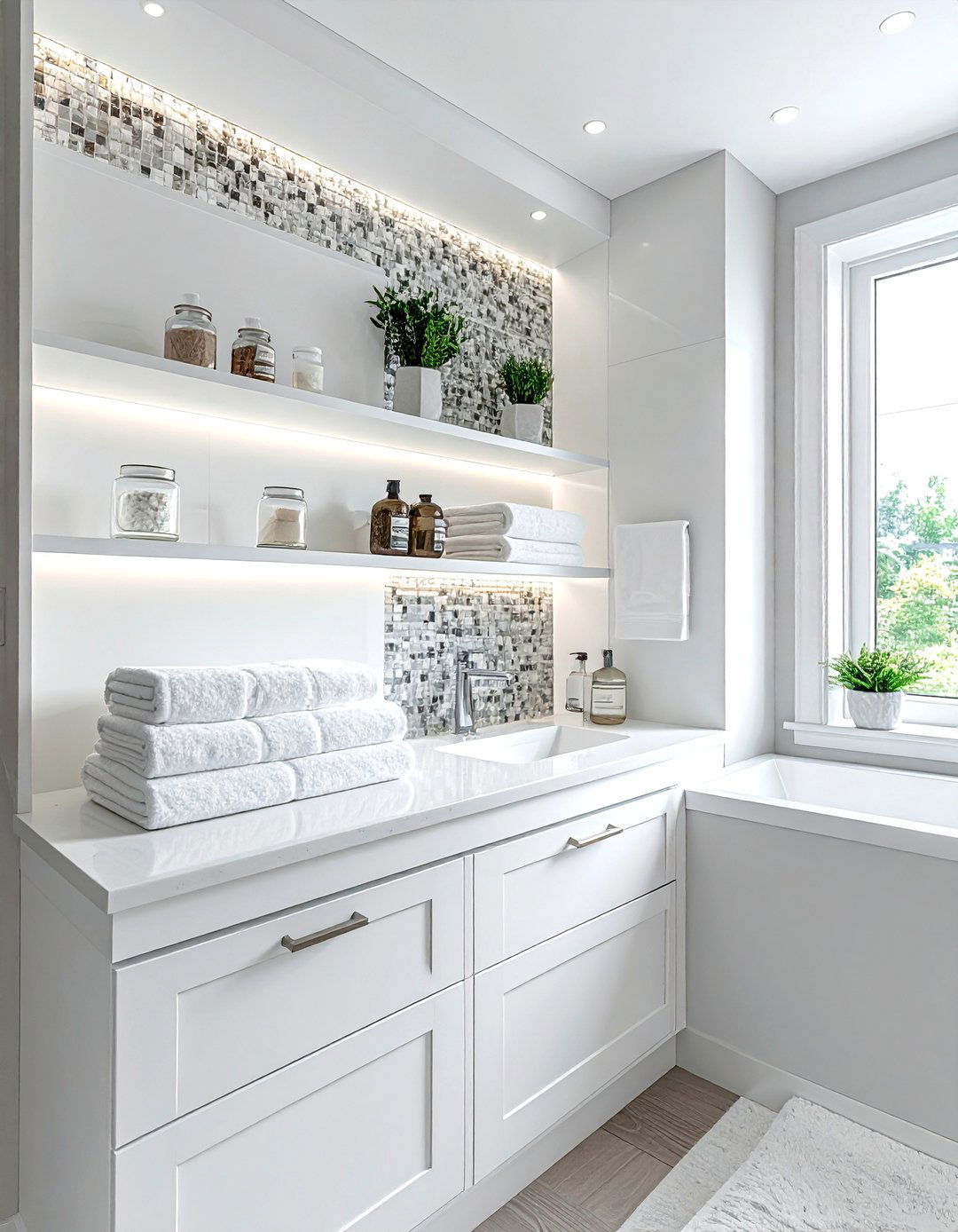 Built in bathroom shelving and niches - 30 show home bathroom ideas