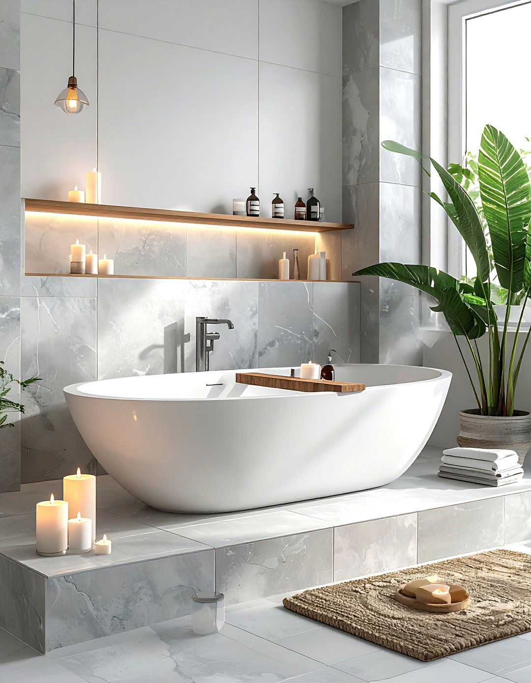 Built in bathtub ledge - 30 bathroom space-saving ideas
