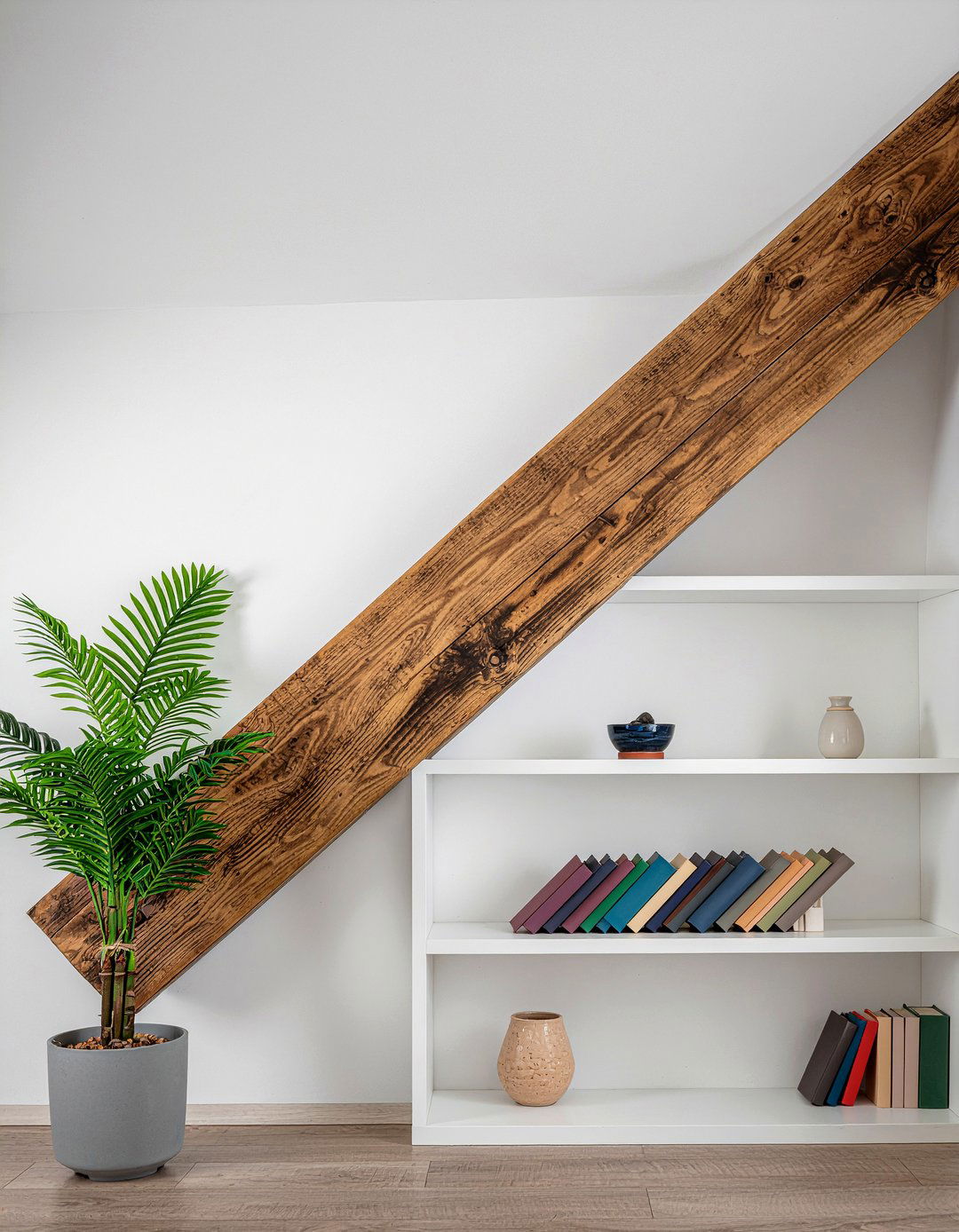 Built in bookshelves under slope - 30 sloped ceiling living room ideas