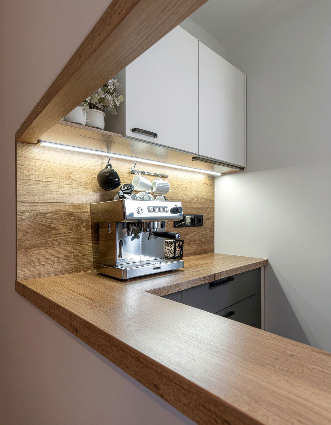 Built in coffee station - 30 modern farmhouse kitchen ideas