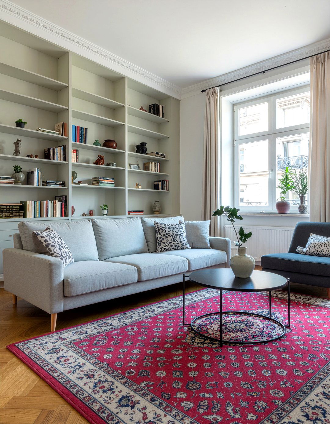 Built in library bookshelves - 30 Parisian living room ideas