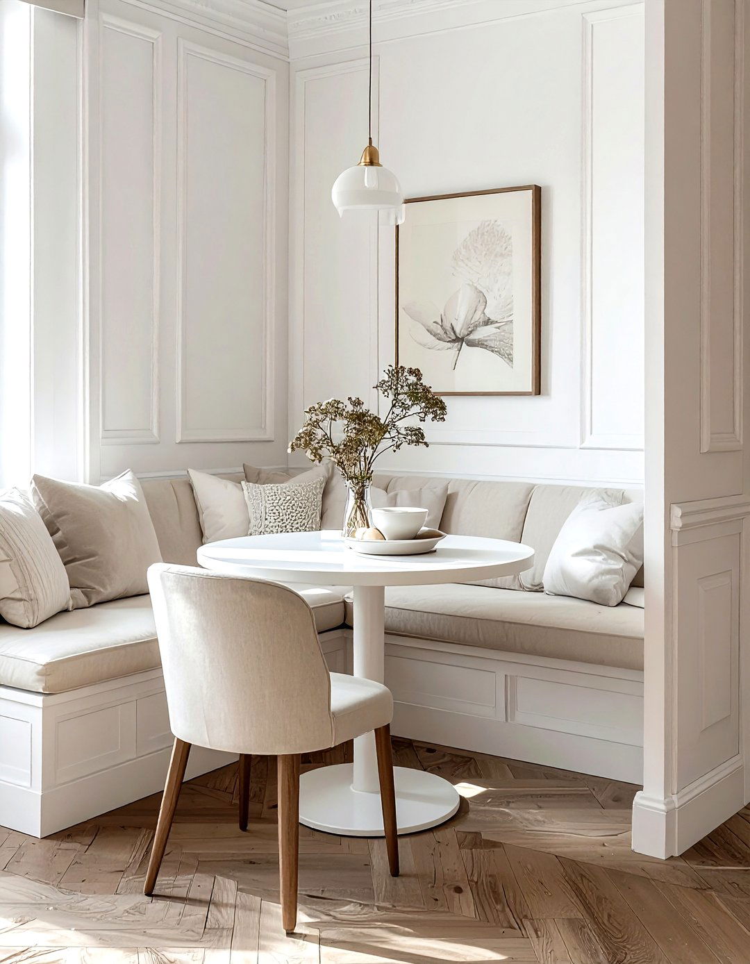 Built in seating cream and white dining room - 30 cream and white dining room ideas