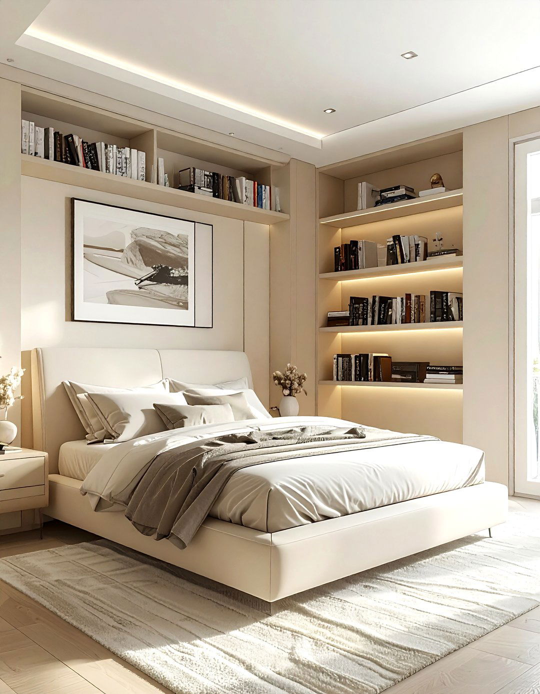Built in shelving cream bedroom - 30 contemporary cream bedroom ideas