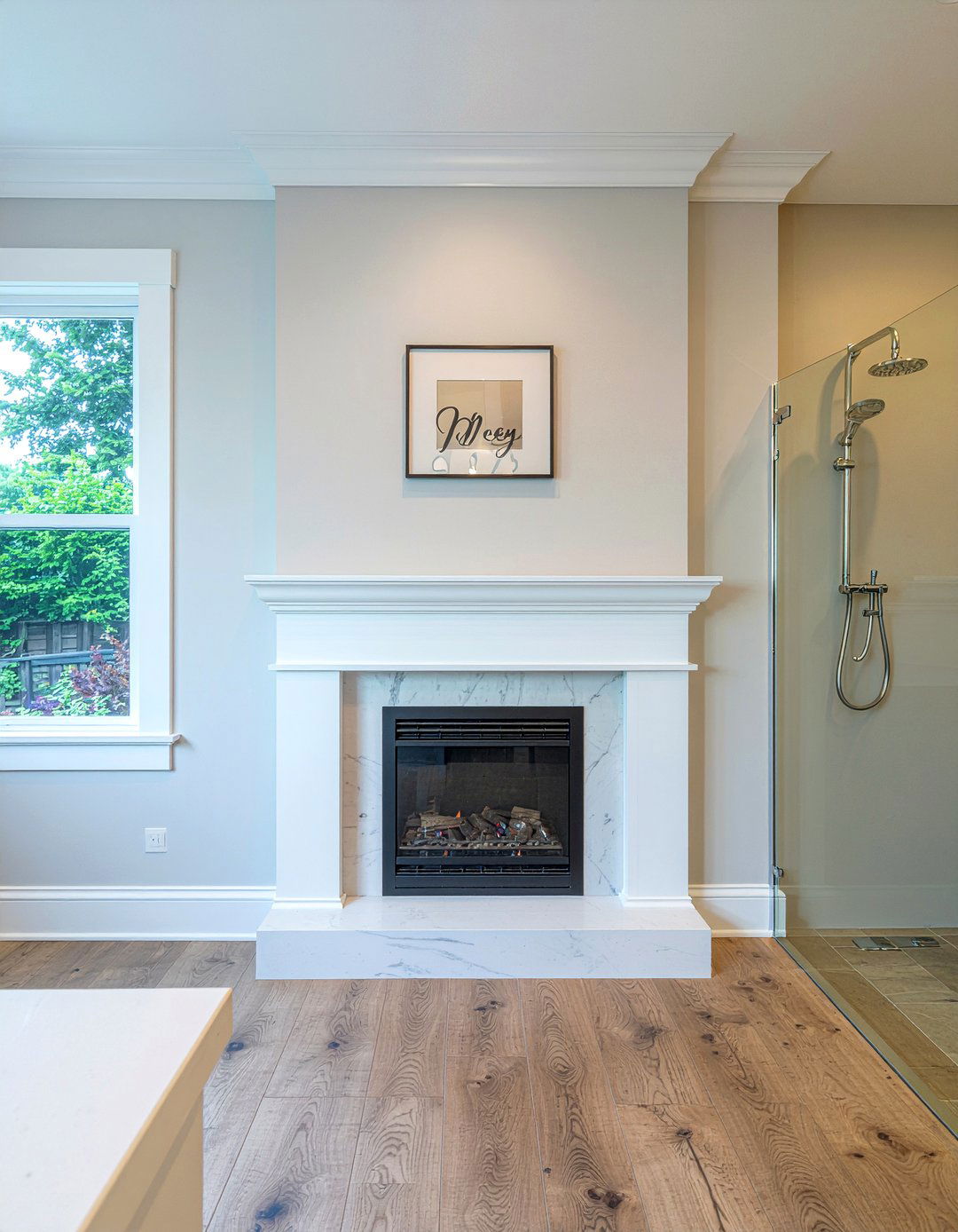 Built in wall fireplace - 30 bathroom fireplace ideas