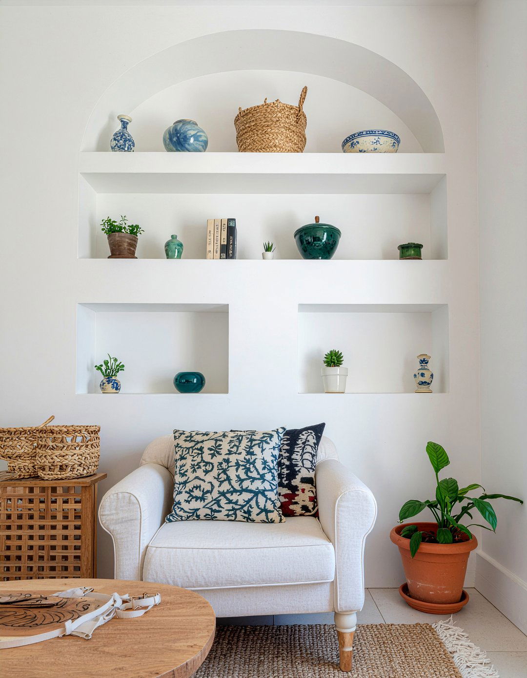 Built in wall shelving - 30 Mediterranean living room ideas