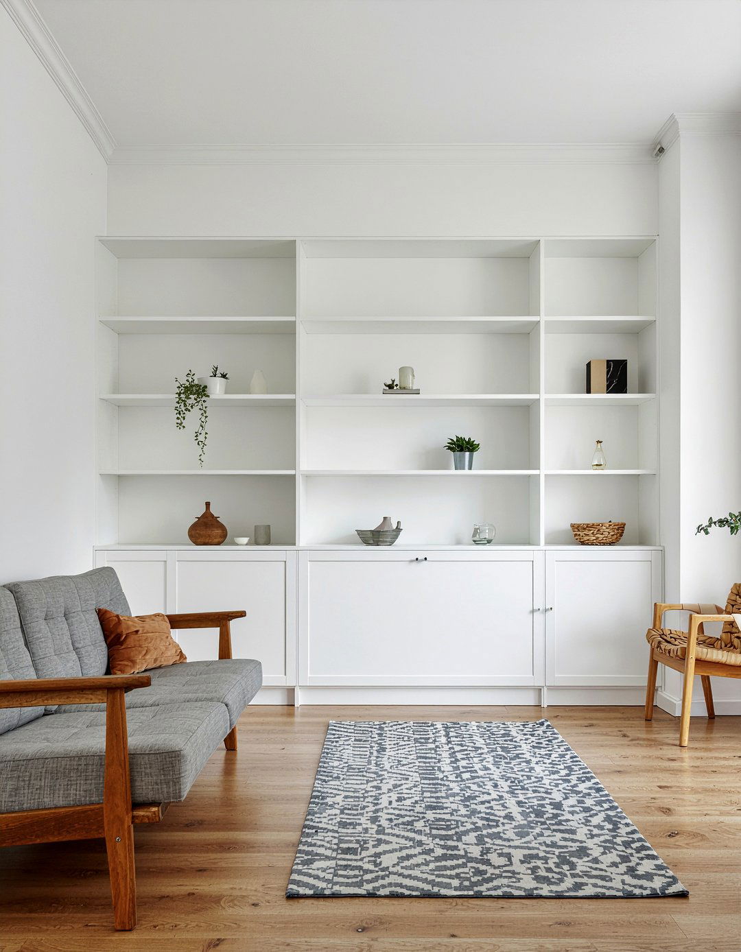 Built in wall storage - 30 Scandinavian minimalist living room ideas