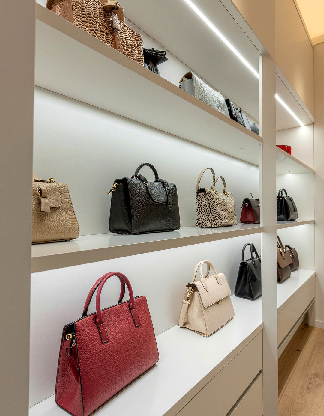 Built in wardrobe shelving - 30 bedroom bag storage ideas