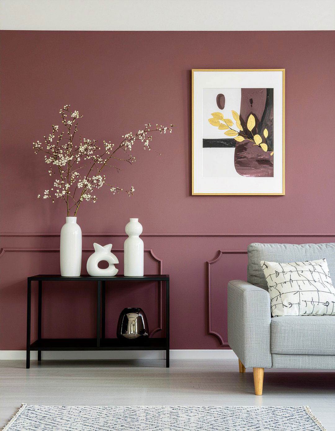 Burgundy Accent Wall - 30 burgundy living room ideas