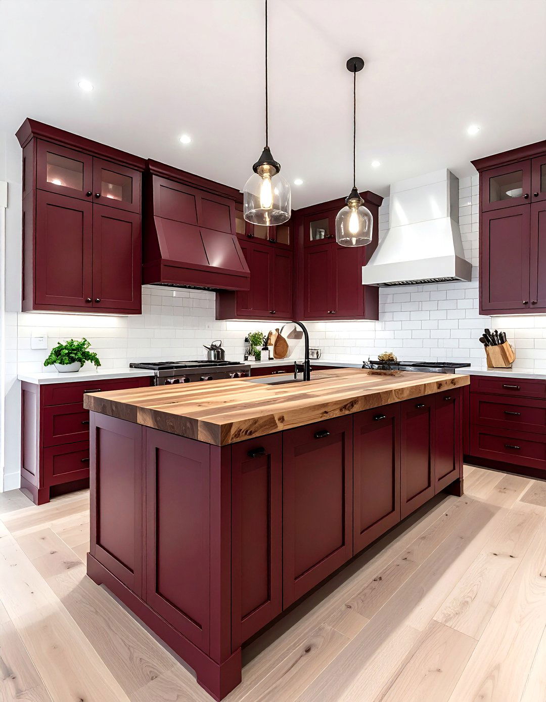 Burgundy And Butcher Block Kitchen - 30 burgundy kitchen color schemes