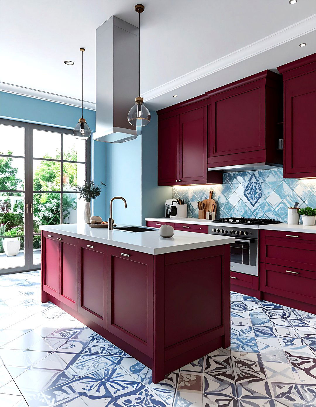 Burgundy And Pale Blue Kitchen - 30 burgundy kitchen color schemes
