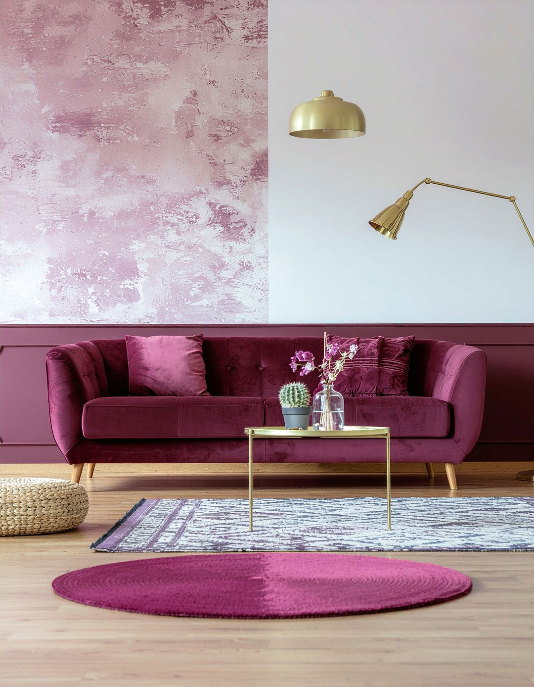 Burgundy And Soft Pink Living Room Wall - 30 living room two tone walls