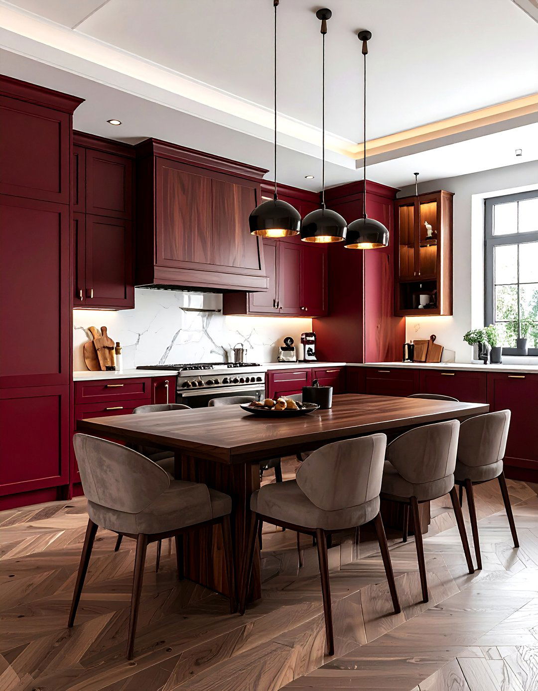 Burgundy And Walnut Wood Kitchen - 30 burgundy kitchen color schemes