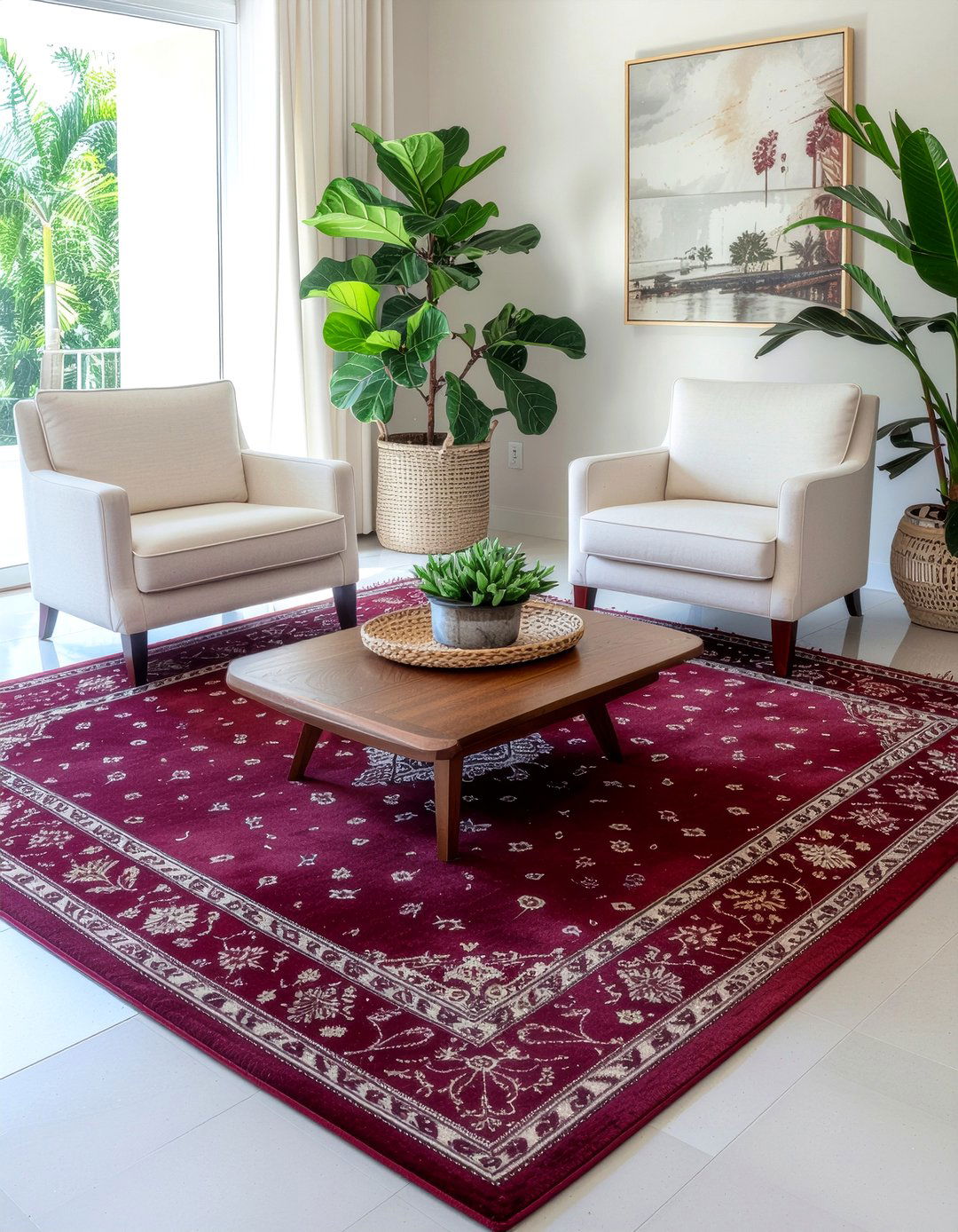 Burgundy Area Rug - 30 burgundy living room ideas