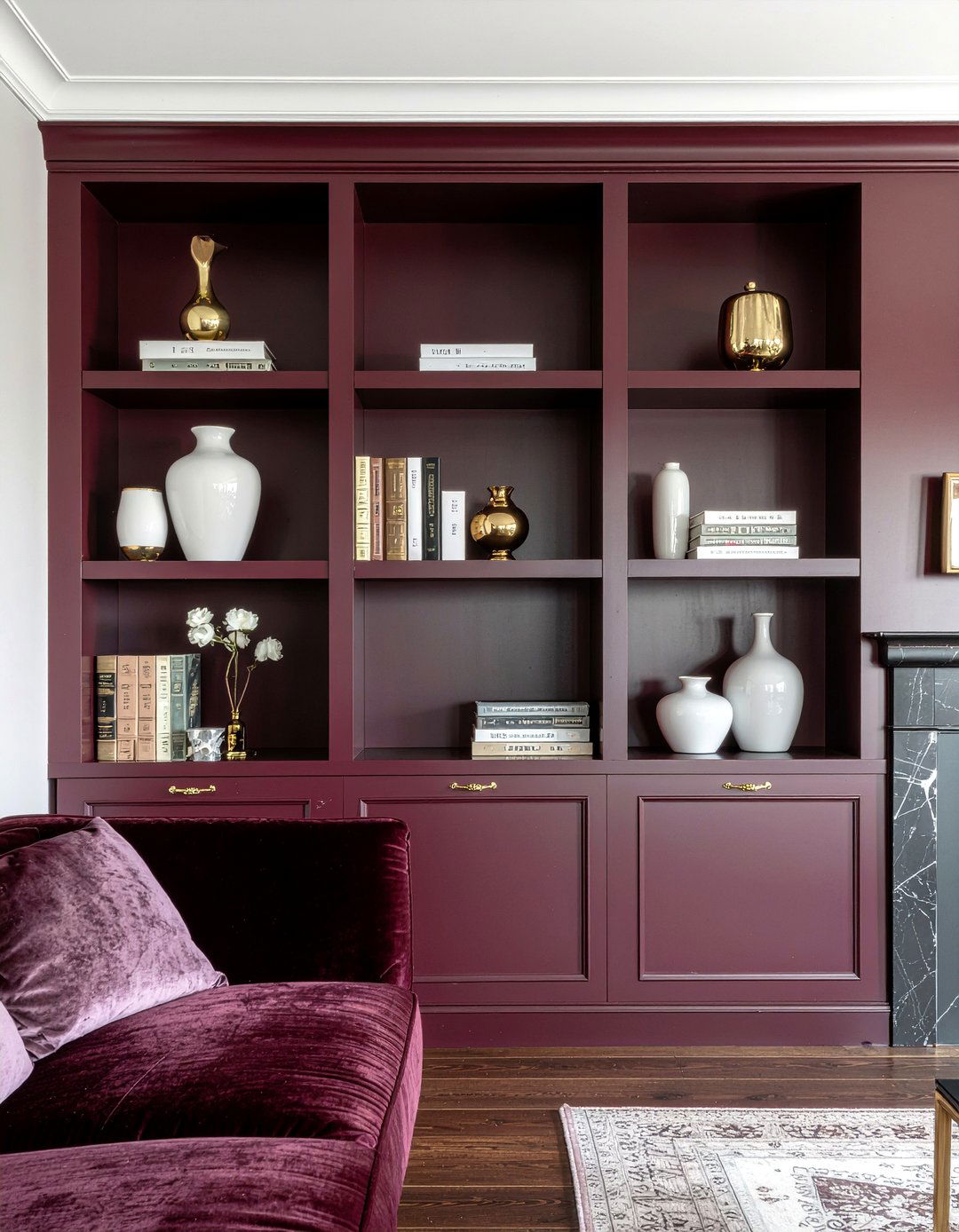 Burgundy Built In Shelves - 30 burgundy living room ideas