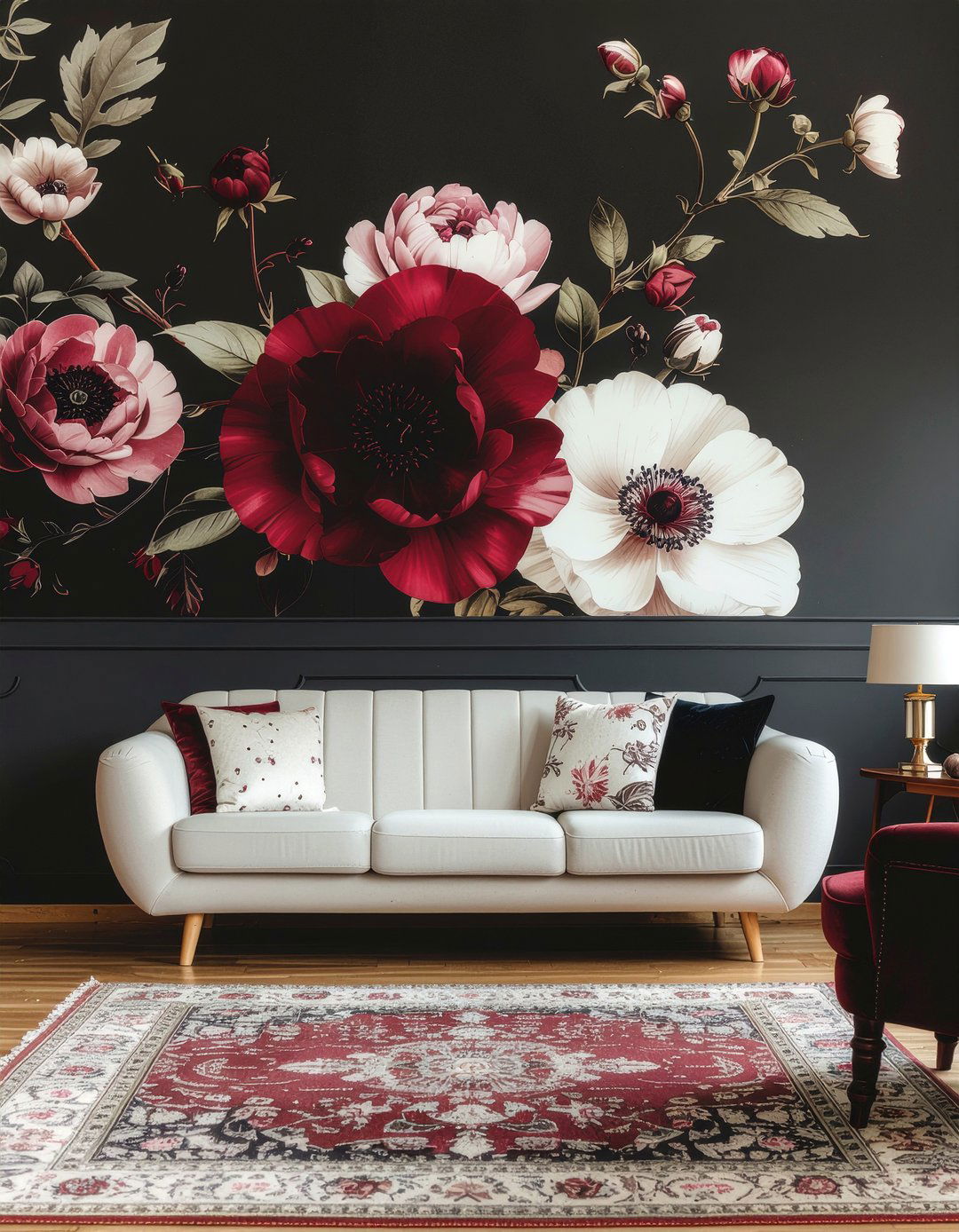 Burgundy Floral Wallpaper - 30 burgundy living room ideas