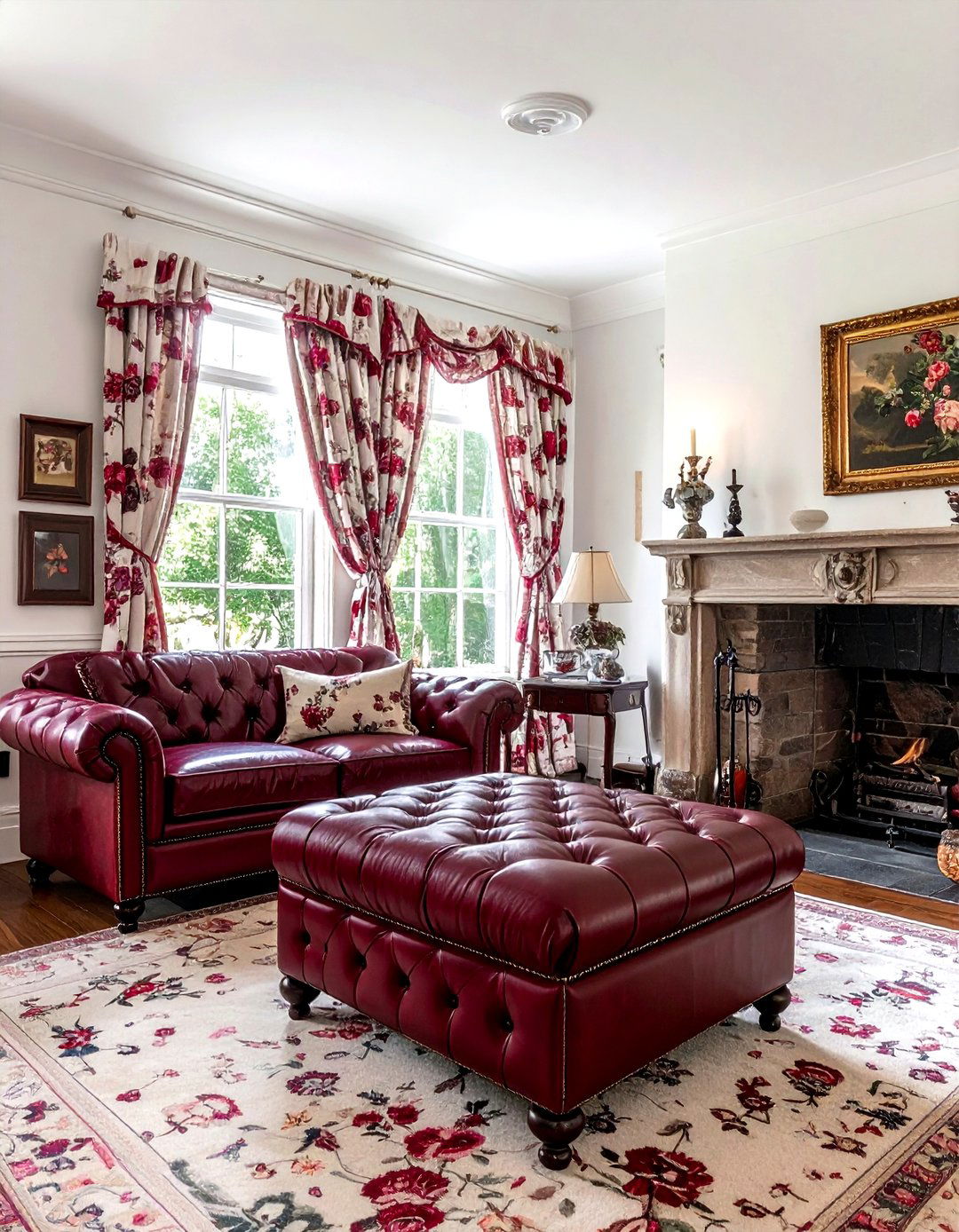 Burgundy Leather Button Ottoman - 30 living room leather ottoman ideas