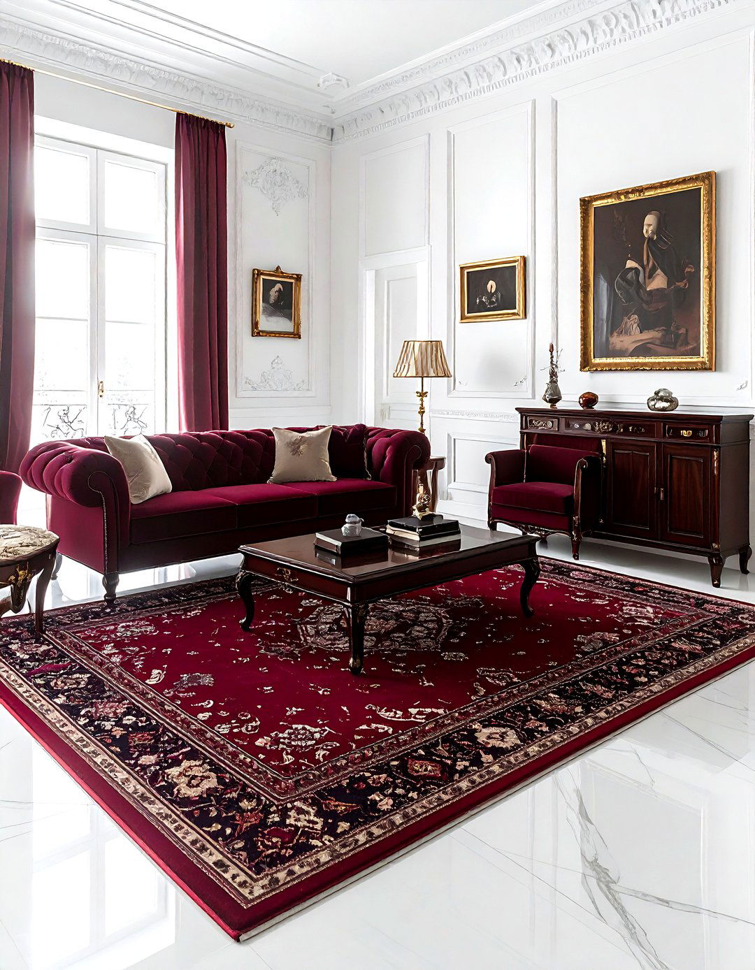 Burgundy Living Room - 30 living room accent color ideas