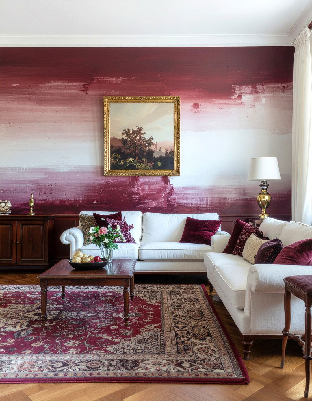 Burgundy Ombre Wall - 30 living room ombre wall ideas