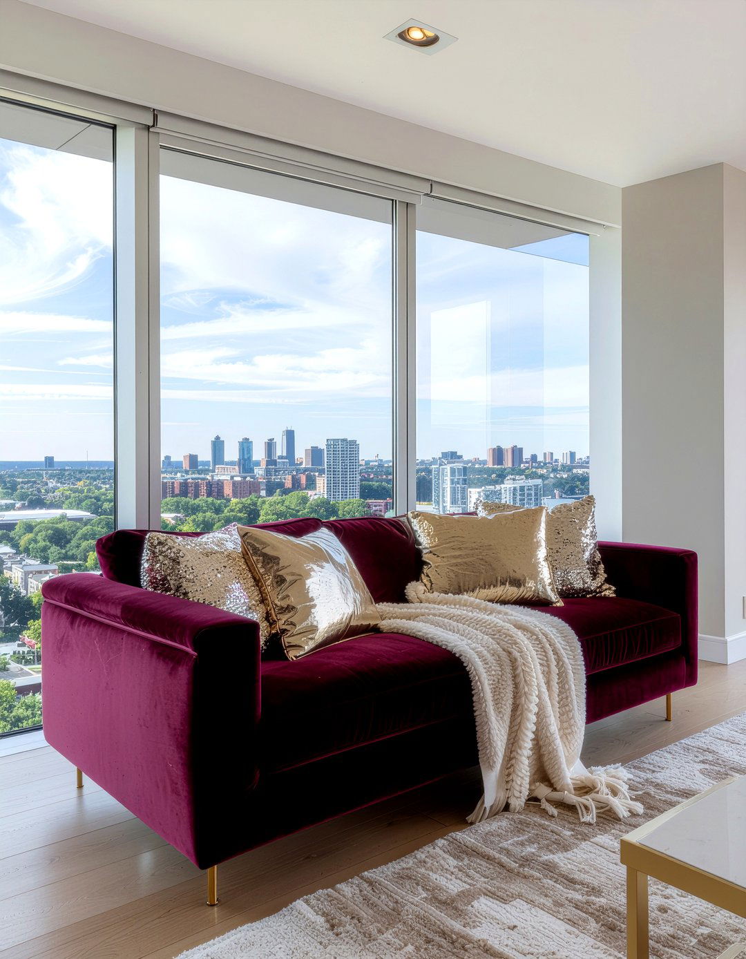 Burgundy Velvet Sofa - 30 burgundy living room ideas