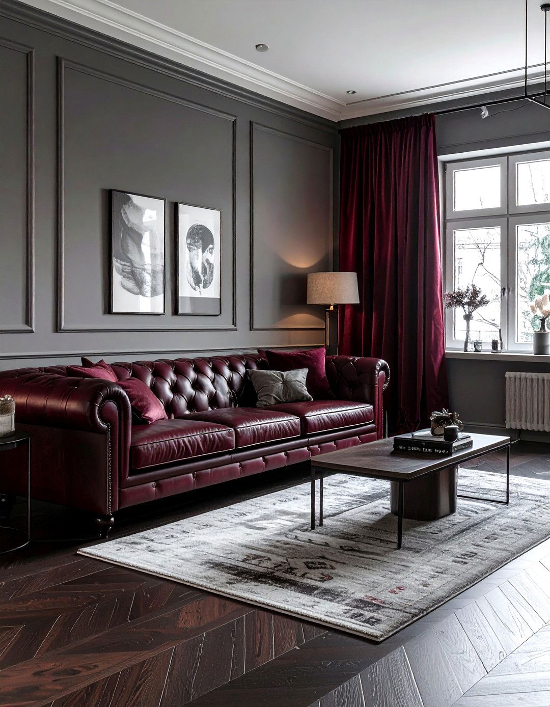 Burgundy Warm Grey Living Room - 30 cool color scheme ideas