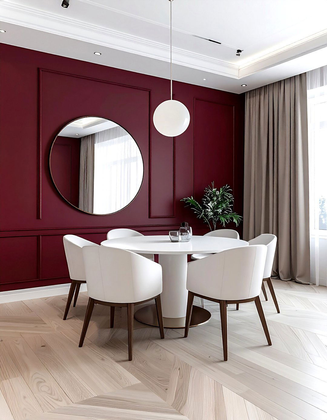Burgundy accent wall dining room - 30 burgundy and white dining room ideas