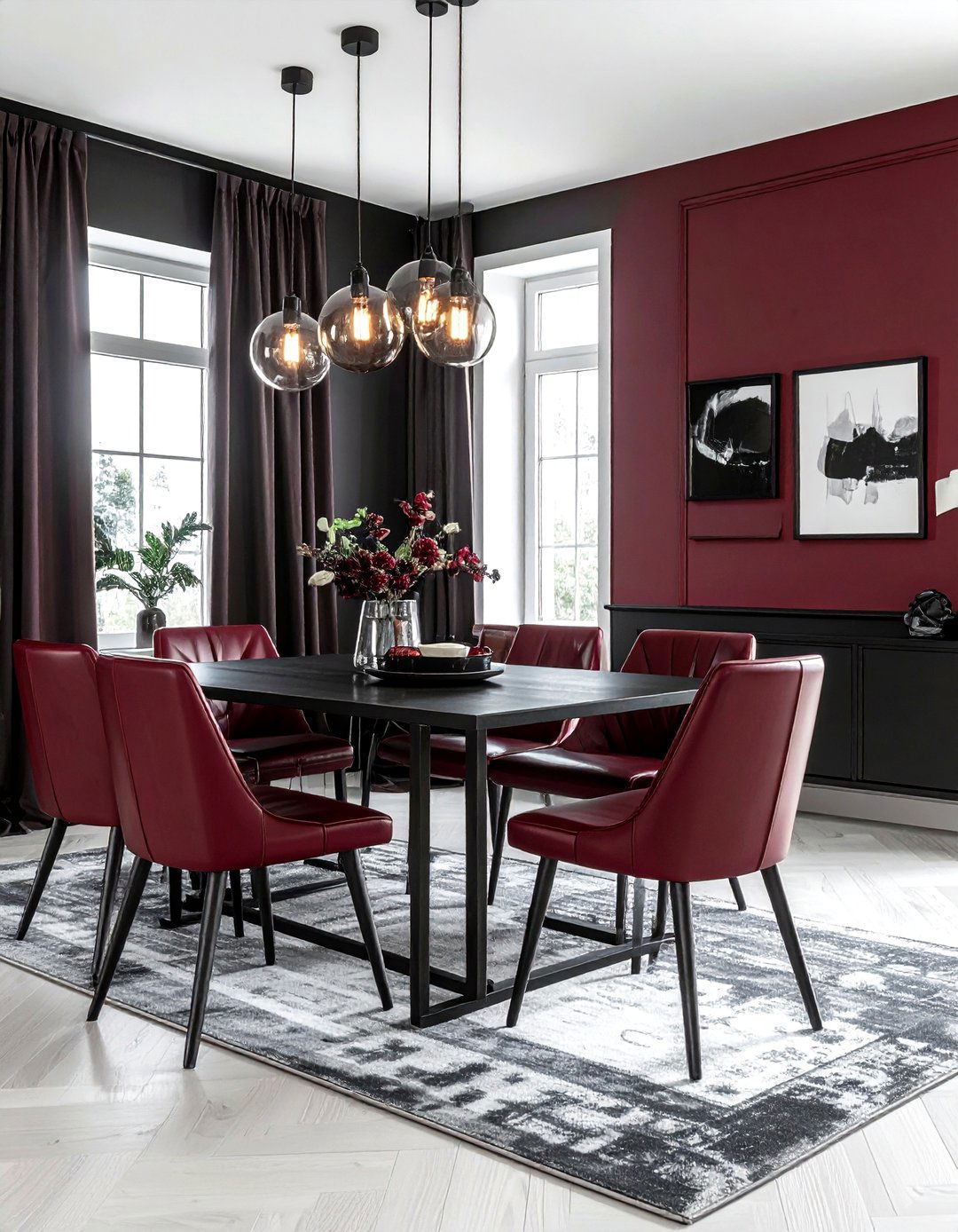 Burgundy and Black Dining Room - 30 burgundy dining room color schemes