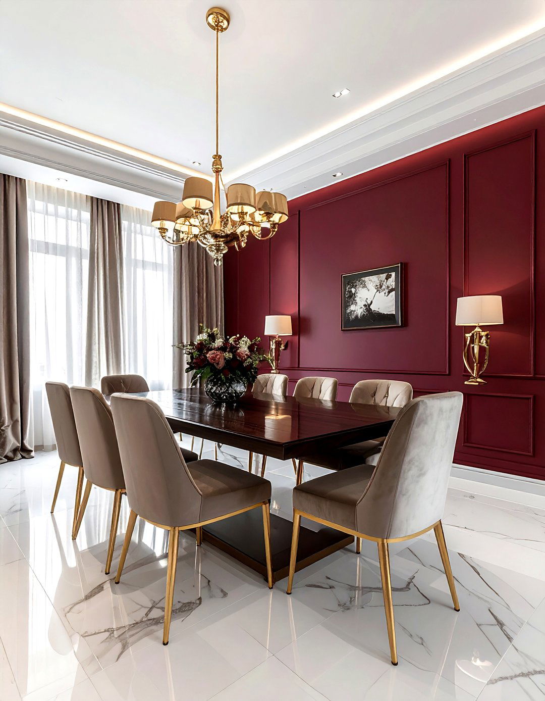 Burgundy and Brass Dining Room - 30 burgundy dining room color schemes
