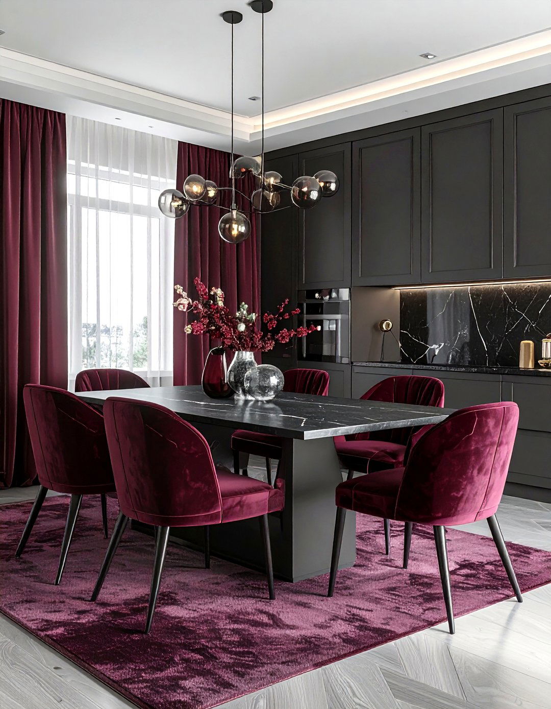 Burgundy and Charcoal Dining Room - 30 burgundy dining room color schemes