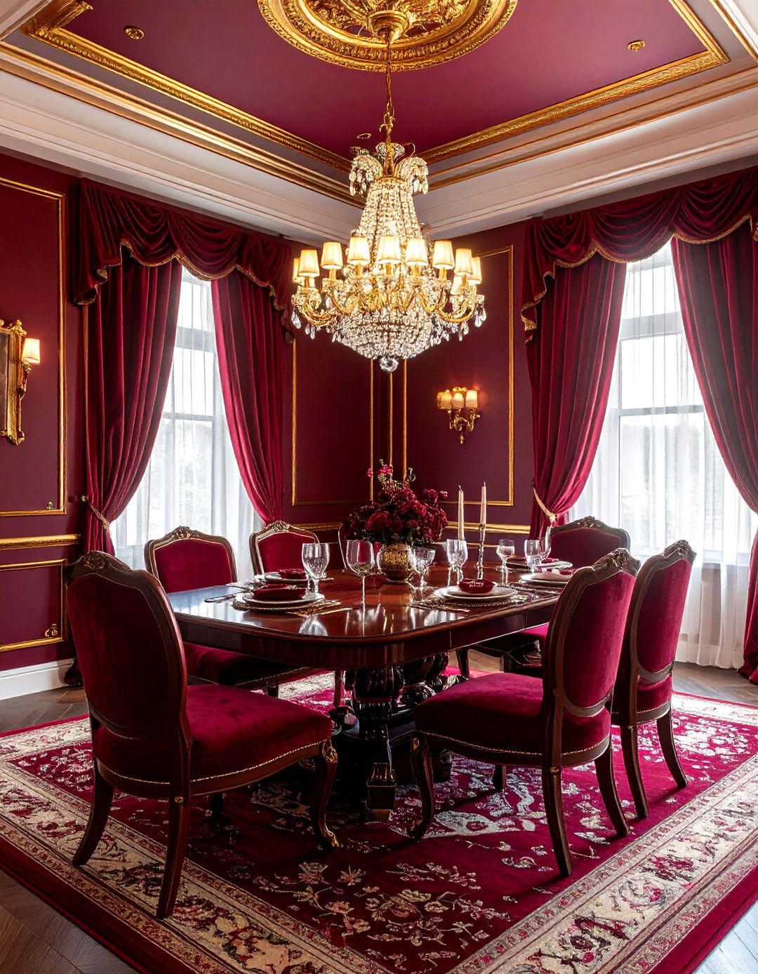 Burgundy and Gold Dining Room - 30 red dining room color schemes