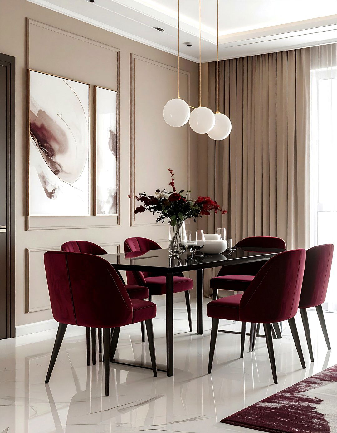 Burgundy and Greige Dining Room - 30 burgundy dining room color schemes