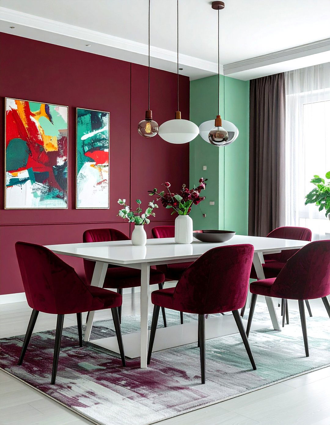 Burgundy and Mint Green Dining Room - 30 burgundy dining room color schemes