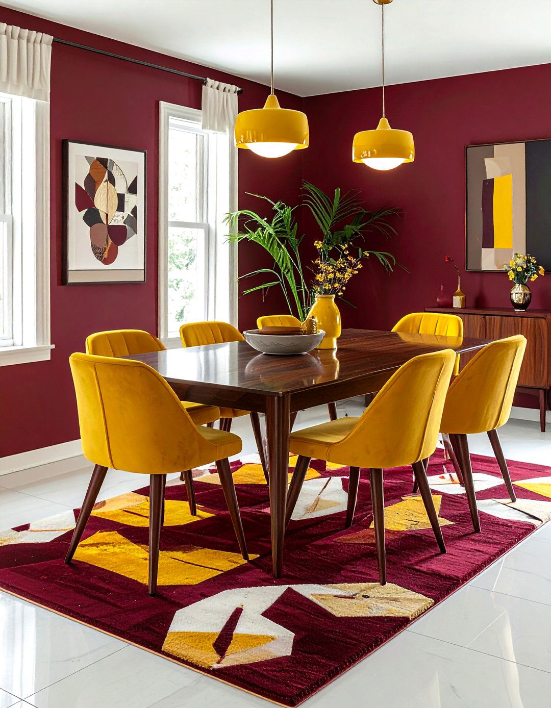 Burgundy and Mustard Yellow Dining Room - 30 burgundy dining room color schemes
