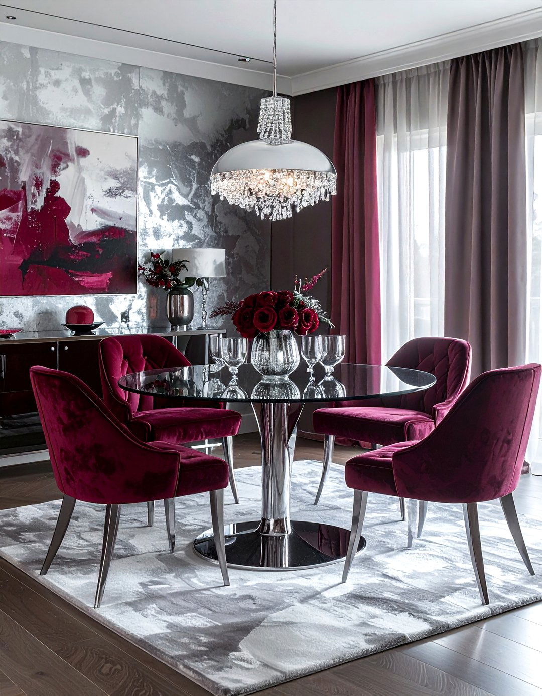 Burgundy and Silver Dining Room - 30 burgundy dining room color schemes
