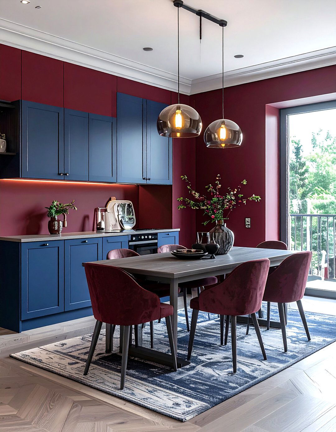 Burgundy and Slate Blue Dining Room - 30 burgundy dining room color schemes
